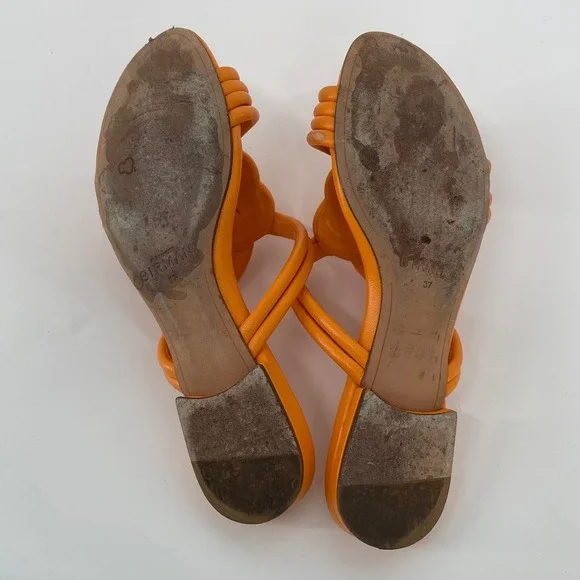 Alexandre Birman Knot‎ Leather Slides Sandals Orange Size 37 EU 6.5 US